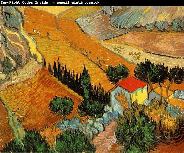 Vincent Van Gogh Valley with Ploughman Seen from Above